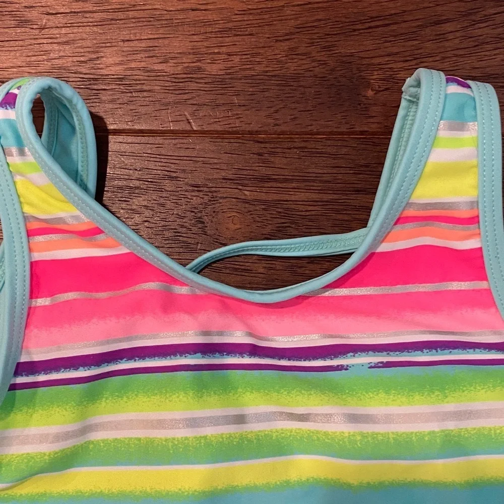 SO Multicolor Striped One-Piece Swimsuit with Aqua Trim